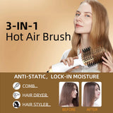 3-in-1 Hot Air Brush with Negative Ion Blow and Comb, Straight and Curl in One