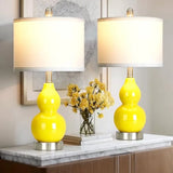 Set of 2 Yellow Modern Bedside Lamps for Living Room. Nightstand Desk Lamps