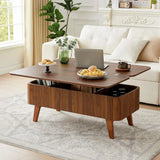 3-in-1 Coffee Table Converts to Dining Table, Walnut Oval Wooden Table