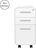 Stockpile Slim 3-Drawer Mobile File Cabinet with Lock - Under Desk Metal Filing Cabinet