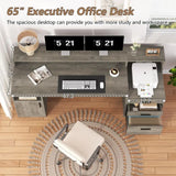 Executive Computer Desk with 3 Drawers amp Storage Shelves, 65 Inch Home Office Desk