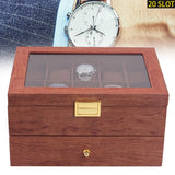 20 Slots Watch Storage Box, 2-Tiers Wooden Watch Case for Men and Women