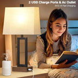 Nightstand  for Bedroom Set of 2 with 2 USB Ports and AC Power Outlet 23.5"