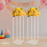 10Pcs Acrylic Vase Wedding Flower Stands Set, 23.6"H Clear Column Rack Geometric Display Stand