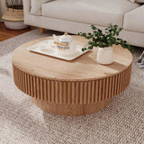 Round Wooden Coffee Table with Storage Shelf for Living Room Apartment
