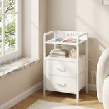 Industrial  Nightstand with Built-in Charging Station, 2 Drawers & LED Lights