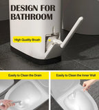 Plastic Garbage Can with Toilet Brush Holder, Black Locking Press Top Lid, Rectangular, Bathroom Trash Can, White, 14 Liter