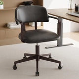 Mid Century Retro Home Office Desk Chair with Back, Faux Leather Adjustable