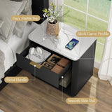 Fluted Nightstand Set of 2, Bedside Table with Faux Marble Top