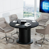 Adjustable 43.3-59 Inch Round Conference Table for 4-6 People, Modern Design with Wooden