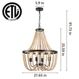 Modern Boho Wood Bead Chandelier Classic Dimmable High Ceilings Chandeliers