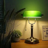 Green Glass Bankers Desk Lamp for Study, Office, LED Bulb Included