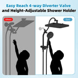 Upgraded 13'' Shower Head Combo, High Pressure 5 Spray Rainfall Showerhead, 10 Spray Mode Handheld,