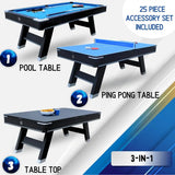 7 ft MultiGame Table. Billiards, Table Tennis and Handy Serving Table