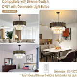 Modern Crystal Chandelier 12-Light Black for Dining Room Living Room Round  Ceiling