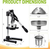 Heavy Duty Manual Citrus Juicer with Stainless Steel Cup, Easy to Use & Clean for Orange