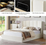 VELOCAVA Full Size Lift Up Storage Bed with Modern Wingback Headboard