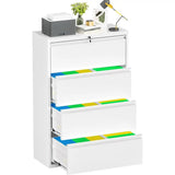 36 Wide Metal Lateral File Cabinet with Lock, White, for Home or Office