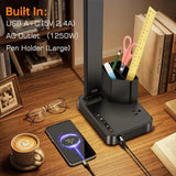 LED Desk Lamp with USB-C & AC Outlet, Dimmable Eye-Care Light for Home Office