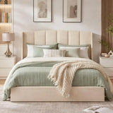 VELOCAVA Full Size Lift Up Storage Bed with  Modern Wingback Headboard