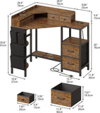 Corner Desk with 6 Fabric Drawers Shelves for Small Space Computer Desk with Power Outlets