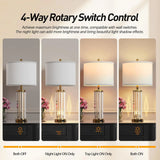 Table Lamps for Bedroom Set of 2 W/ Nightlight, 2 USB A+C Charging Port