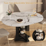 Extendable Dining Table 43"-59" for 4-6, White Faux Marble Round Kitchen Dining Room Table