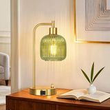 Nightstand Set of 2, Green Glass Bedside Lamps with USB A&C Ports