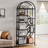 Bookshelf 6 Tier Arched Bookcase 81.7in Tall Display Racks Geometric Open Storage Shelf