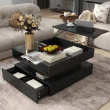 Lift-Top Coffee Table with 2 Drawers And Glass Top for Living Room