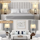 23.5" Modern Bedside Lamp Wood Nightstand Lamp with Linen for Bedroom
