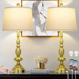 22" Modern Double Gourd Ceramic Table Lamps Set of 2, Bedside Lamps