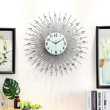 3D Large Metal Sunburst Wall Clock, Battery Operated, Silent Non-Ticking