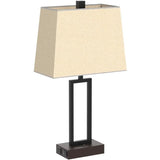 23.5" Modern Bedside Lamp Wood Nightstand Lamp with Linen for Bedroom