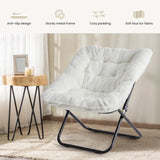 JHK 28IN Cozy Saucer Chairs Soft Faux Fur Large Size Folding Lounge Living Room Padded Seat