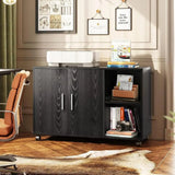 Black Office Storage Cabinet with Doors and Shelves, Lateral Printer Stand