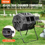 Compost Bin, 43-Gal Dual Chamber Composting Tumbler, Large Tumbling Rotating Composter