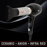 CHI Pro Hair Dryer for salon use, ceramic heater, red, reduces frizz and static, faster drying,