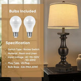 28'' Farmhouse Set of 2, Table Lamps for Nightstand with Linen Shades