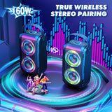 W-KING T9-2 80W RMS Party Portable Speakers Bluetooth Wireless Boombox with 4 Drivers (2*4.04'' Woofer), Huge 105dB
