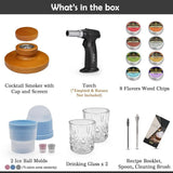 Cocktail Smoker Kit With Torch - 2 Whiskey Glasses 2 Ice Ball Molds 8 Flavor Orange