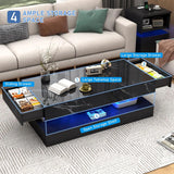 Modern Stylish Coffee Table w/ LED lights, Double-Layer Design for Living Room