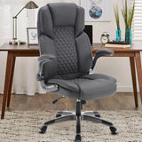 Brown Leather Office Chair with Flip up Arms, High Back Ergonomic Executive Office Chairs
