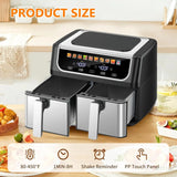 Dual Basket Air Fryer, 9.5 Quart Large Air Fryer with Double Basket, Black