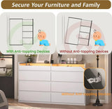 8 Drawer Dresser with LED Light, Modern Chest of Drawers with Hidden Handles and Glass Top for Bedroom