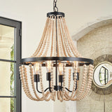 Modern Boho Wood Bead Chandelier Classic Dimmable High Ceilings Chandeliers