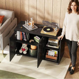 Black Office Storage Cabinet with Doors and Shelves, Lateral Printer Stand