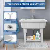 Household Plastic Kitchen Sinks| Freestanding Laundry Sink W/ Washing Board and Storage Shelf|