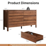 Walnut Dresser for Bedroom, 55.1" Wide Dresser with 6 Drawers