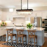 Modern 31-Inch Dining Room Crystal Pendant Light, Black Rectangular Adjustable Chain